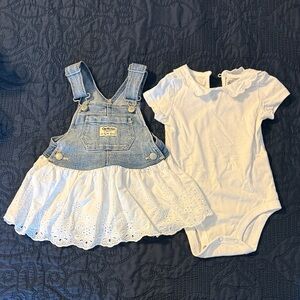 OshKosh Denim Overall Dress with White Eyelet Skirt & White Bodysuit